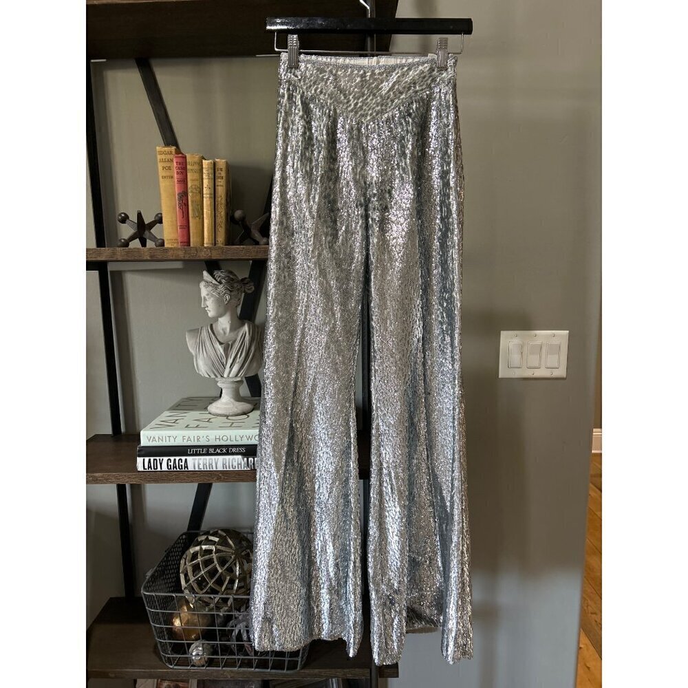 Forte Forte Encanto Fil Coupe Lurex Flare Pants Estrella Silver Womens Size 0 US - Picture 9 of 16